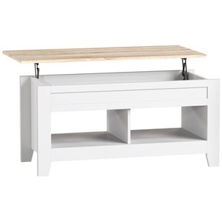 Table Basse Rectangulaire Relevable 2 Niches Blanc Aspect Bois Clair