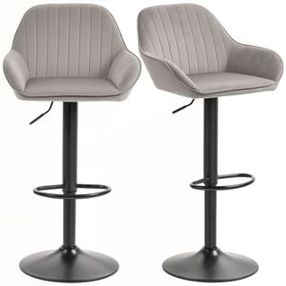Lot De 2 Tabourets De Bar Design Velours Pivotant Avec Repose-pieds Acier Noir Gris