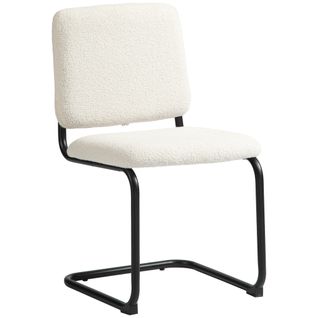 Chaise Design Cantilever Métal Noir Effet Laine Bouclée Blanc Crème