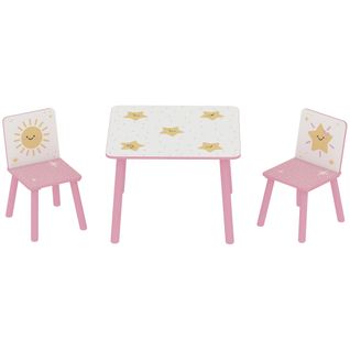 Ensemble Table Et Chaises Enfant Design Étoiles Soleil Bois Pin Mdf Blanc Rose