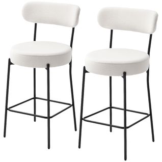 Lot De 2 Tabourets De Bar En Tissu Bouclé Assise H.68 Cm