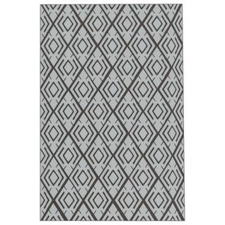 Tapis D'extérieur Réversible Motif Graphique Dim. 2,7 X 1,8 M Pp Gris Noir