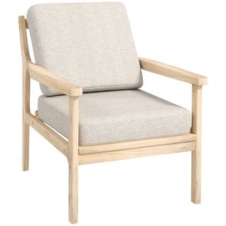 Fauteuil Lounge Style Nordique Bois Naturel Tissu Beige
