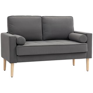 Canapé Scandinave 2 Places Piètement Bois Clair Tissu Coussins