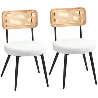 Lot De 2 Chaises Design Assise Ronde Effet Laine Bouclée Aspect Bois Rotin