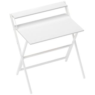 Bureau Informatique Design Pliable Avec Étagère Haute Blanc
