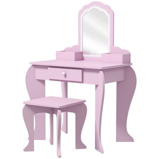 Ensemble Coiffeuse Tabouret Enfant Style Girly Rose Motif Nuage Rose