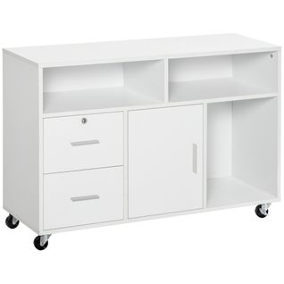 Support D'imprimante Mobile 2 Tiroirs Coulissants 3 Niches Porte Étagère Blanc