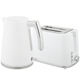 Ensemble Bouilloire Et Grille-pain Moderne Chromé Blanc