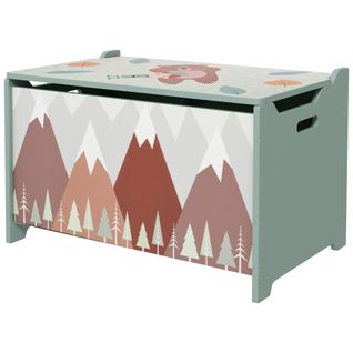 Coffre à Jouet Enfant Design Mountain Adventure Couvercle Rabattable Poignées