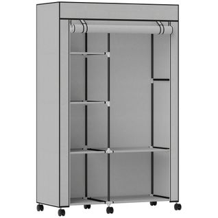 Armoire Penderie Mobile Tissu - 5 Étagères, Penderie - Noir Gris