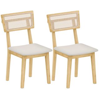 Lot De 2 Chaises De Salle à Manger Style Campagne Chic Dossier Effet Rotin Bois Hévéa