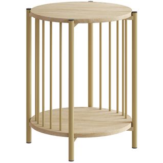 Table Basse D'appoint Design Acier Doré Effet Bois Naturel