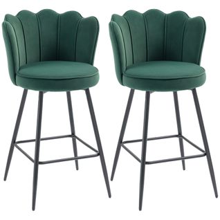 Lot De 2 Tabourets De Bar Velours Design Coquillage Vert
