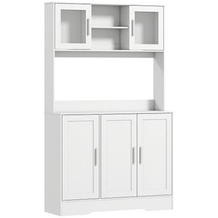 Buffet Vaisselier Vitrine 4 Portes, 3 Étagères, 2+1 Niches - Blanc