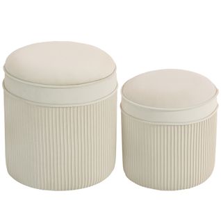 Lot De 2 Poufs Coffres 2 En 1 Velours Côtelé Crème