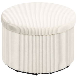 Pouf Coffre Velours Côtelé 2 En 1 Design Rond Dia. 60 Cm Beige