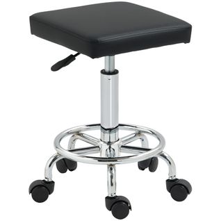 Tabouret De Travail Réglable Sur Roulettes Avec Repose-pieds Noir