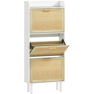 Meuble à Chaussures Style Bohème Chic Cannage Rotin Aspect Bois