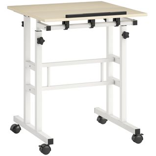 Bureau Assis Debout Mobile Inclinable Réglable H.70,5-120cm Effet Bois Clair