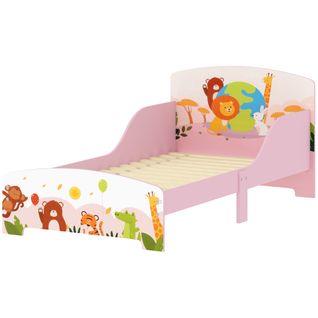Lit Enfant 90x190 Design Animaux - Sommier à Lattes Inclus - Mdf Contre-plaqué Rose