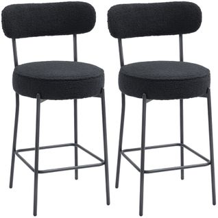 Lot De 2 Tabourets De Bar En Tissu Bouclé Assise H.68 Cm