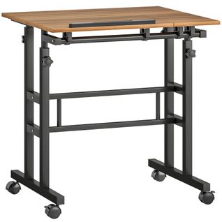 Bureau Assis Debout Mobile Inclinable Réglable H.70,5-120cm Effet Bois