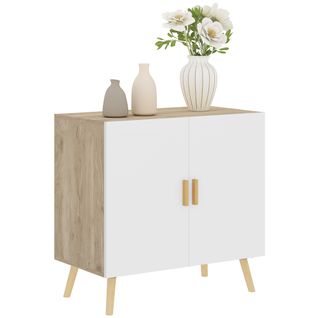 Buffet 2 Portes Étagère Style Scandinave Blanc Naturel