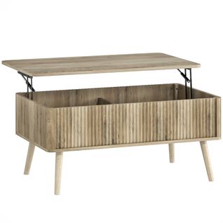 Table Basse Relevable Design Effet Cannelé Naturel 2 Compartiments