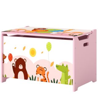 Coffre à Jouets Animaux En Bois - Rangement Enfant - Blanc Rose