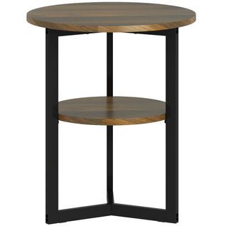 Bout De Canapé Rond Design Avec Étagère Acier Noir Effet Bois