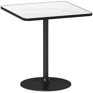 Table à Manger Design Bistrot 4 Personnes Métal Noir Plateau Effet Marbre Blanc