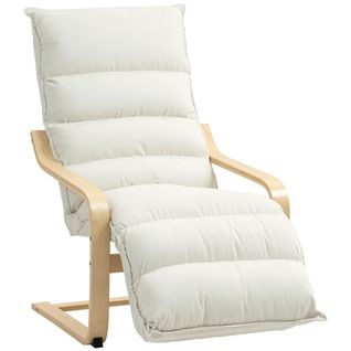 Fauteuil Salon Style Nordique Bois Coussin Matelassé Crème