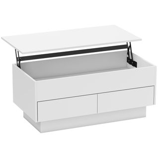 Table Basse Relevable Design - Coffre Interne, 2 Tiroirs - Blanc
