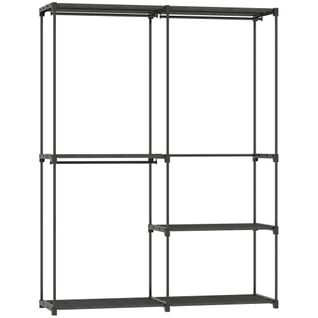 Armoire Penderie 3 Barres De Suspension 4 Étagères Métal Pvc Non Tissé Noir