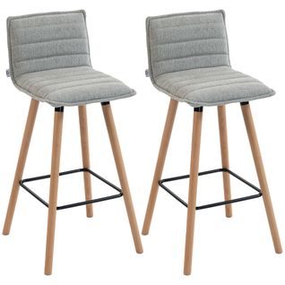 Lot De 2 Tabourets De Bar Style Scandinave Bois De Hêtre Tissu Gris Chiné