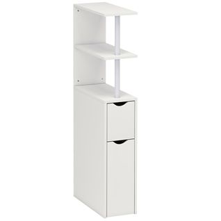 Colonne Salle De Bain - 2 Tiroirs, 2 Étagères - Mdf Métal Blanc