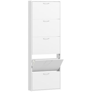 Meuble à Chaussures Colonne 5 Tiroirs Rabattables 65 X 17 X 180 Cm Blanc