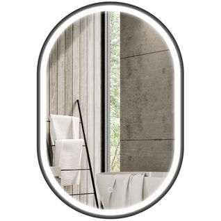 Miroir Salle De Bain LED Design Arche 50 X 70 Cm Anti-buée Réglable Alu Noir