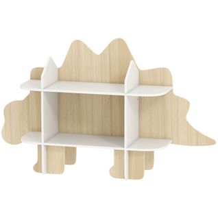 Bibliothèque Enfant Design Dinosaure Stégosaure 6 Compartiments Blanc Effet Bois Clair