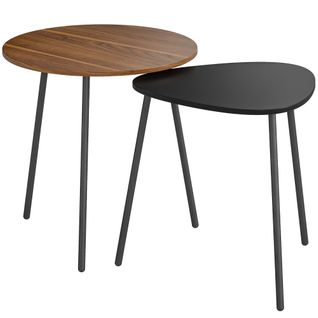 Lot De 2 Tables Basses Gigognes Design Arrondi Bicolore Effet Bois Noyer Noir