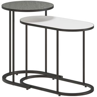 Lot De 2 Tables Basses Gigognes Design Arrondi Bicolore Effet Béton Ciré Gris Blanc