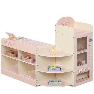 Jeu De La Marchande En Bois - Jeu Imitation Supermarché Enfant - Beige Rose