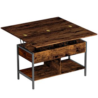 Table Basse Relevable Extensible Double Plateau Multi-rangement Effet Bois