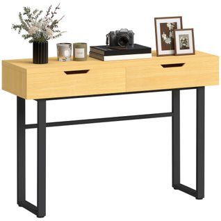 Console Style Natural Chic 2 Tiroirs Effet Bois Métal Noir