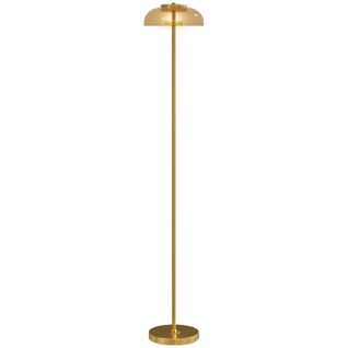 Lampadaire Sur Pied LED Style Vintage Métal Doré Verre Fumé Lumière Chaude 3000k