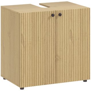 Meuble Vasque 2 Portes Design Naturel 2 Portes Effet Cannelé Étagère