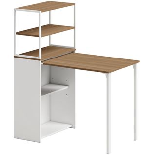 Bureau Bibliothèque 2 En 1 Pliable Acier Blanc Effet Bois Naturel