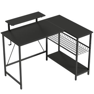 Bureau Gaming D'angle Réversible Multi-rangement Texture Fibre Carbone Noir