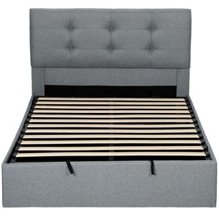 Lit Coffre 190 X 140 Cm - Tête De Lit Capitonnée, Pied De Lit, Sommier - Tissu Gris